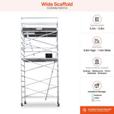 5.5m - 5.8m Wide Aluminium Mobile Scaffold Base Tower with Kickboards